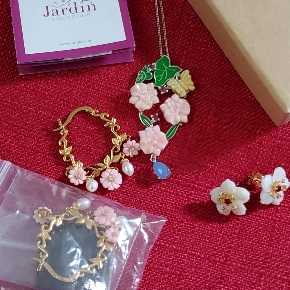 Jardin Mother of Pearl Flower Multigemstone Hoop Earrings
